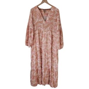 Kachel X Anthropologie Peach Paisley Bernadette Silk Long Sleeve Maxi Dress